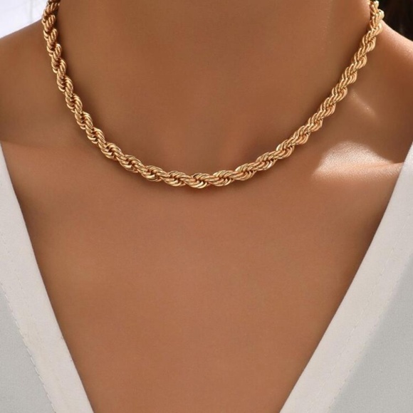 Gold Rope Chain Necklace Dainty Textured Twist Chain - Picture 1 of 3